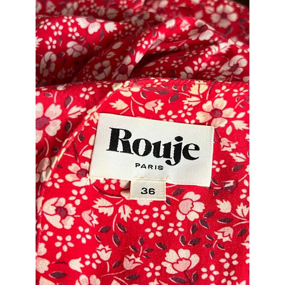 Rouje Laura Midi Dress Red Floral Print Sz 36 Short Sleeves V-Neck 100% Viscose - Picture 14 of 16